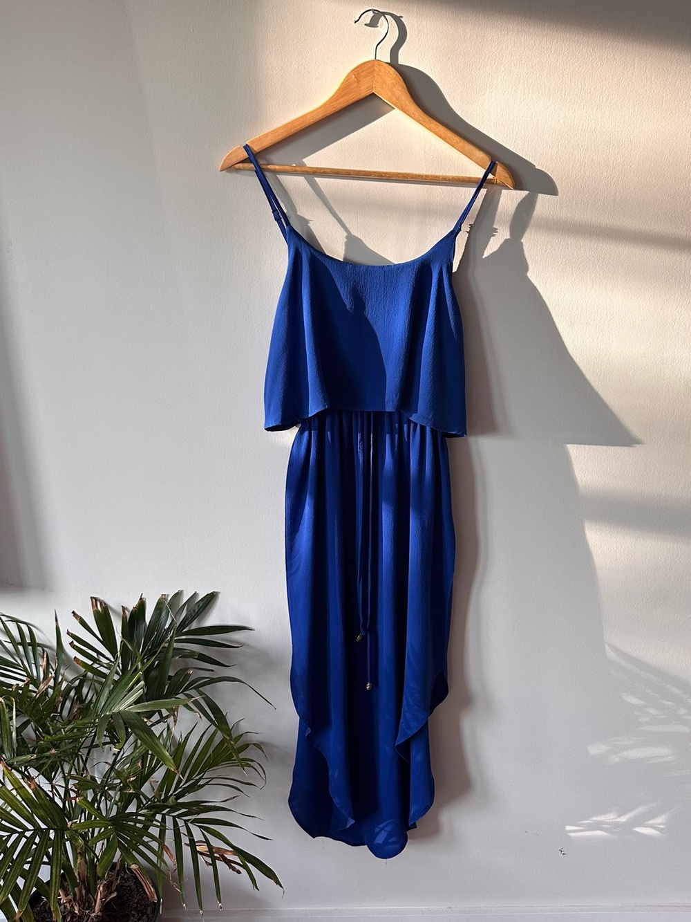 Blue Spaghetti-Strap Midi Dress